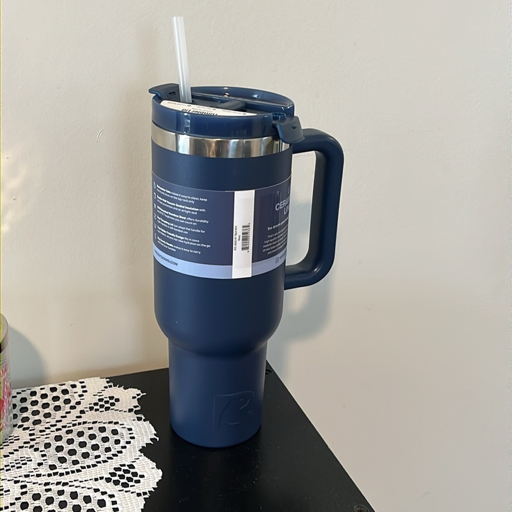 RTIC 40 oz Ceramic Lined Road Trip Tumbler, Leak-Resistant Lid with Straw, Navy - Picture 2 of 5